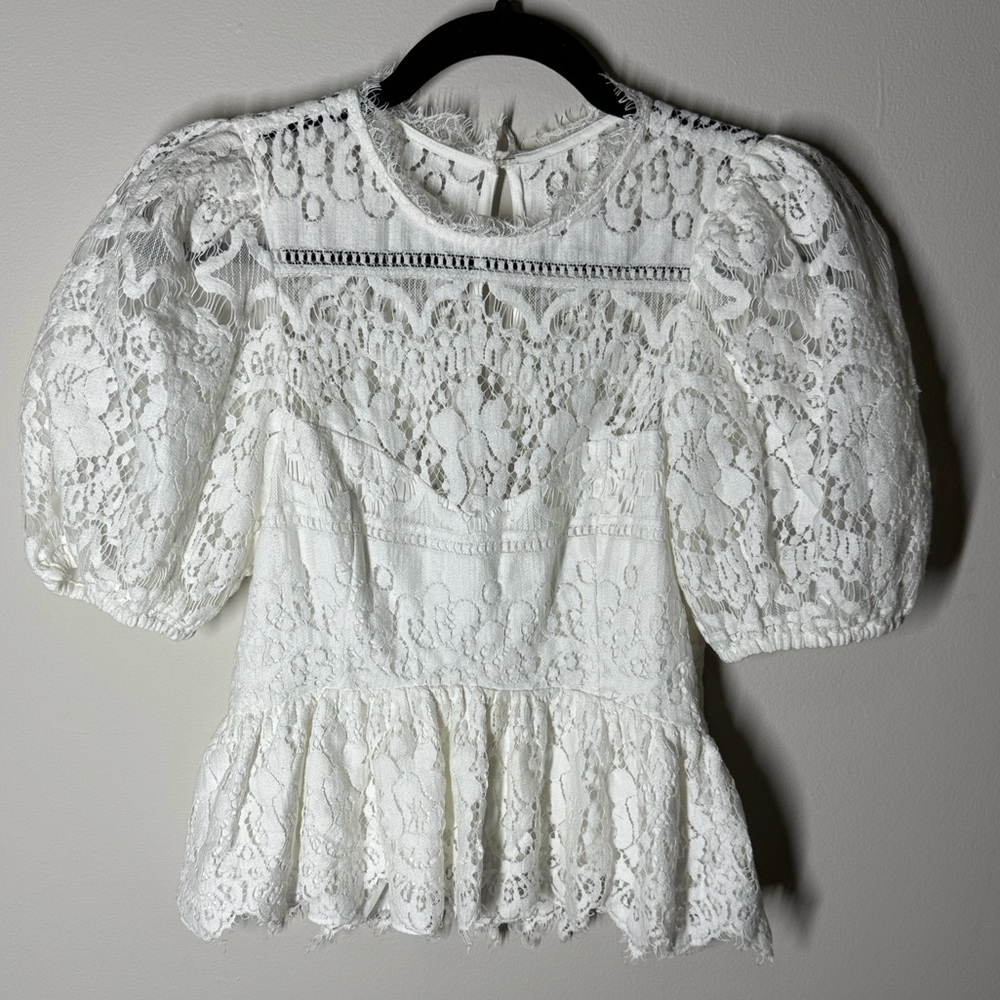 SAYLOR FERA White Women’s Lace Peplum Top Sz. S - Picture 3 of 12